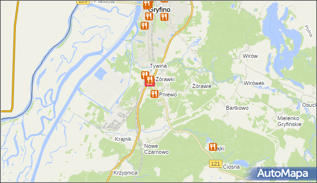 mapa Pniewo gmina Gryfino, Pniewo gmina Gryfino na mapie Targeo