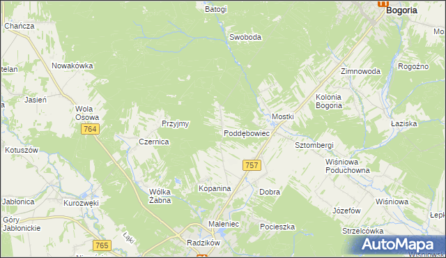 mapa Poddębowiec, Poddębowiec na mapie Targeo