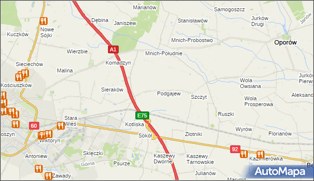 mapa Podgajew gmina Oporów, Podgajew gmina Oporów na mapie Targeo