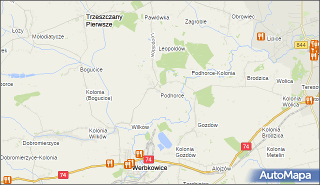 mapa Podhorce gmina Werbkowice, Podhorce gmina Werbkowice na mapie Targeo