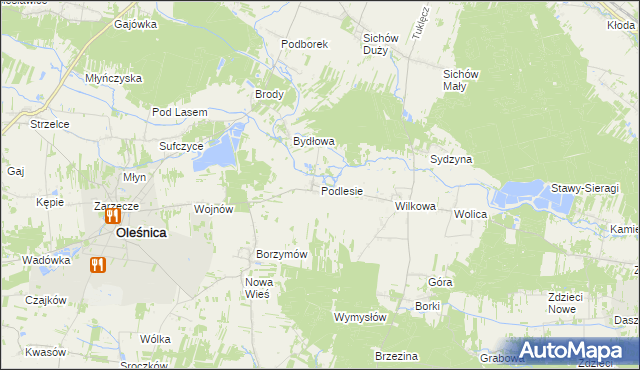 mapa Podlesie gmina Oleśnica, Podlesie gmina Oleśnica na mapie Targeo