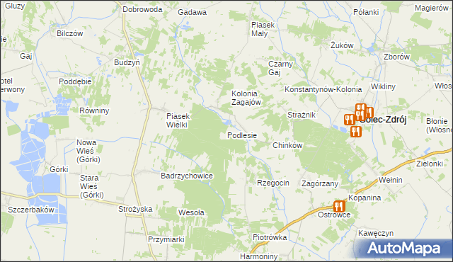 mapa Podlesie gmina Solec-Zdrój, Podlesie gmina Solec-Zdrój na mapie Targeo