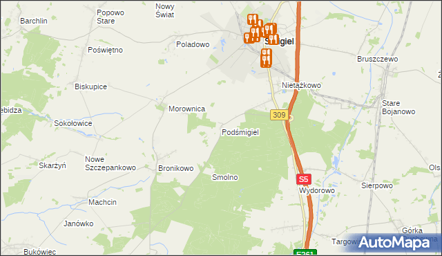 mapa Podśmigiel, Podśmigiel na mapie Targeo