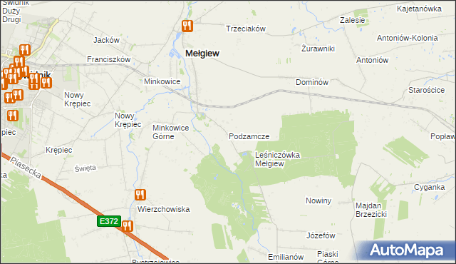 mapa Podzamcze gmina Mełgiew, Podzamcze gmina Mełgiew na mapie Targeo