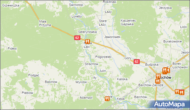 mapa Pogorzelec gmina Łochów, Pogorzelec gmina Łochów na mapie Targeo