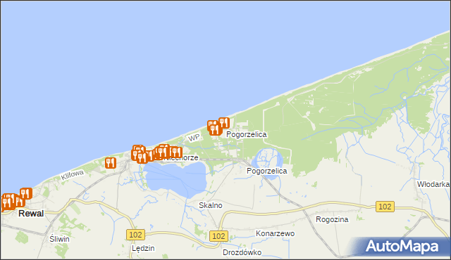 mapa Pogorzelica gmina Rewal, Pogorzelica gmina Rewal na mapie Targeo