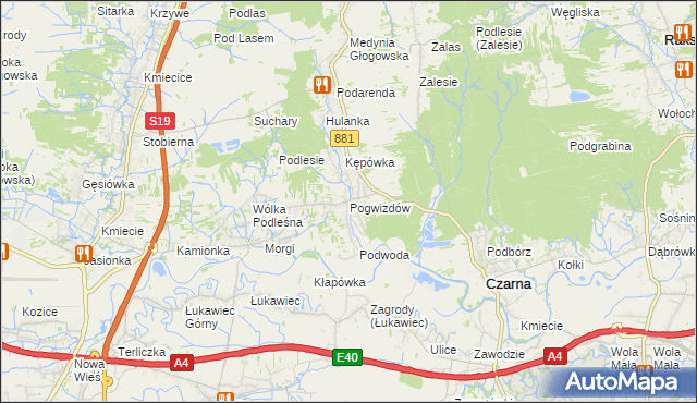 mapa Pogwizdów gmina Czarna, Pogwizdów gmina Czarna na mapie Targeo