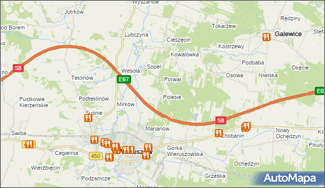 mapa Polesie gmina Wieruszów, Polesie gmina Wieruszów na mapie Targeo