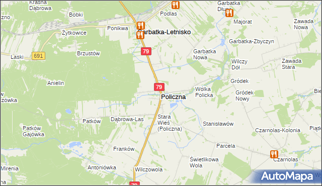 mapa Policzna powiat zwoleński, Policzna powiat zwoleński na mapie Targeo