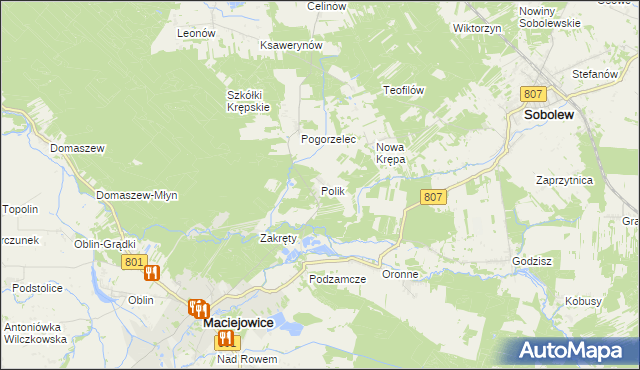mapa Polik gmina Maciejowice, Polik gmina Maciejowice na mapie Targeo