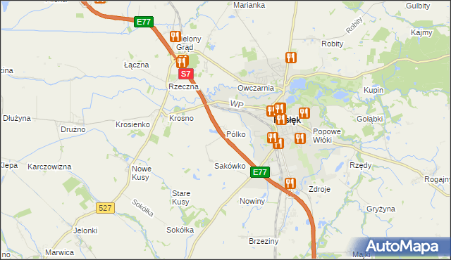 mapa Pólko gmina Pasłęk, Pólko gmina Pasłęk na mapie Targeo