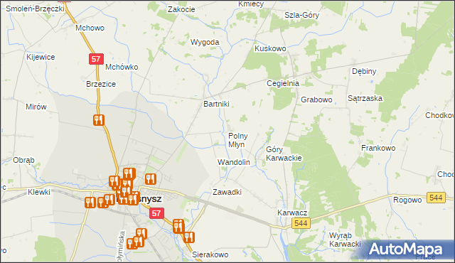 mapa Polny Młyn gmina Przasnysz, Polny Młyn gmina Przasnysz na mapie Targeo