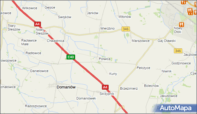 mapa Polwica gmina Domaniów, Polwica gmina Domaniów na mapie Targeo