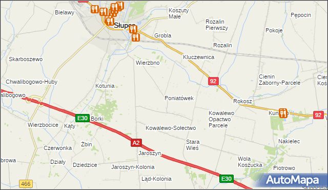 mapa Poniatówek gmina Słupca, Poniatówek gmina Słupca na mapie Targeo