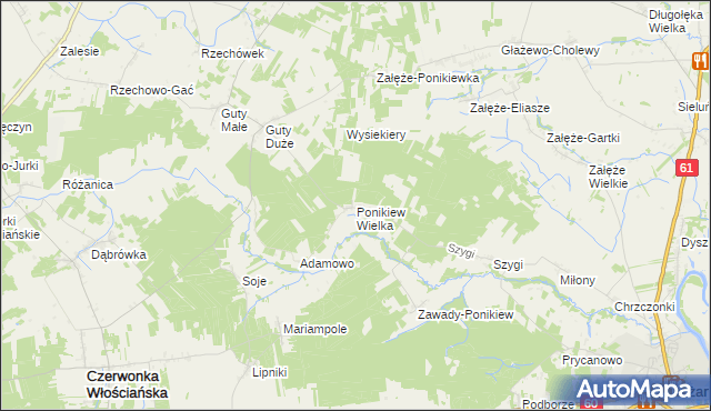 mapa Ponikiew Wielka, Ponikiew Wielka na mapie Targeo