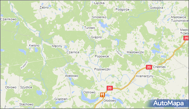 mapa Popowice gmina Miastko, Popowice gmina Miastko na mapie Targeo