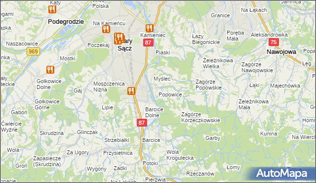 mapa Popowice gmina Stary Sącz, Popowice gmina Stary Sącz na mapie Targeo