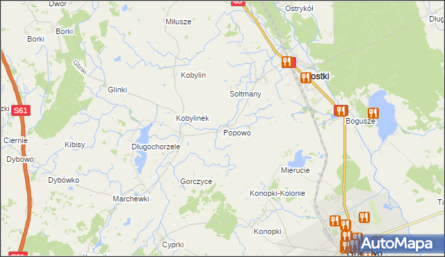 mapa Popowo gmina Prostki, Popowo gmina Prostki na mapie Targeo