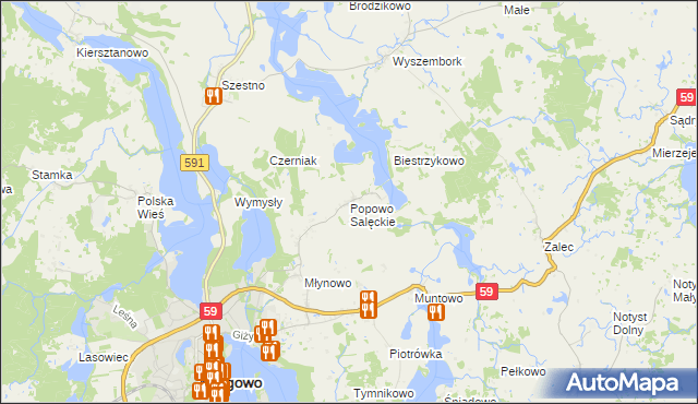 mapa Popowo Salęckie, Popowo Salęckie na mapie Targeo