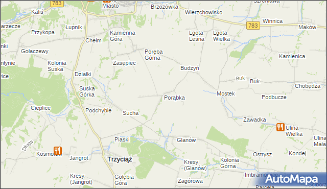 mapa Porąbka gmina Trzyciąż, Porąbka gmina Trzyciąż na mapie Targeo