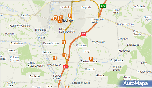 mapa Poradów gmina Miechów, Poradów gmina Miechów na mapie Targeo