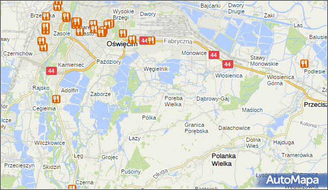 mapa Poręba Wielka gmina Oświęcim, Poręba Wielka gmina Oświęcim na mapie Targeo