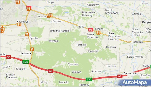 mapa Potażniki, Potażniki na mapie Targeo