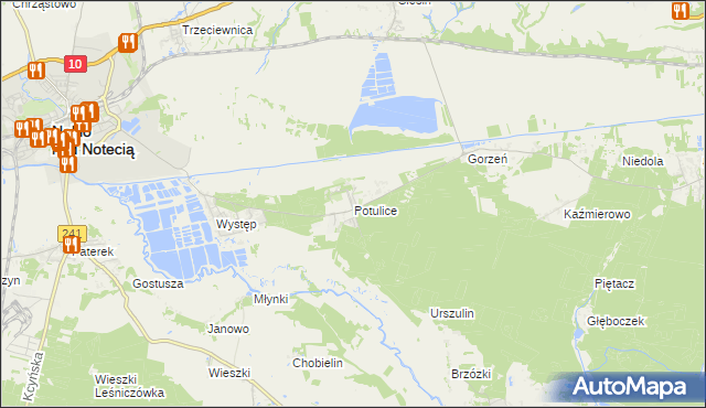 mapa Potulice gmina Nakło nad Notecią, Potulice gmina Nakło nad Notecią na mapie Targeo