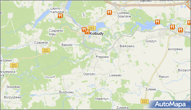 mapa Pręgowo gmina Kolbudy, Pręgowo gmina Kolbudy na mapie Targeo