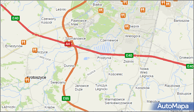 mapa Prostynia gmina Krotoszyce, Prostynia gmina Krotoszyce na mapie Targeo
