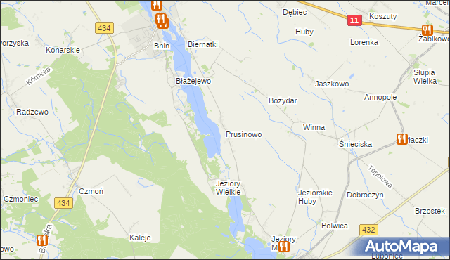 mapa Prusinowo gmina Kórnik, Prusinowo gmina Kórnik na mapie Targeo