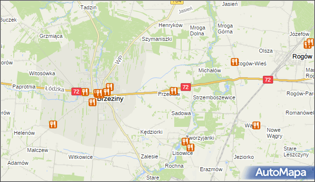 mapa Przecław gmina Brzeziny, Przecław gmina Brzeziny na mapie Targeo