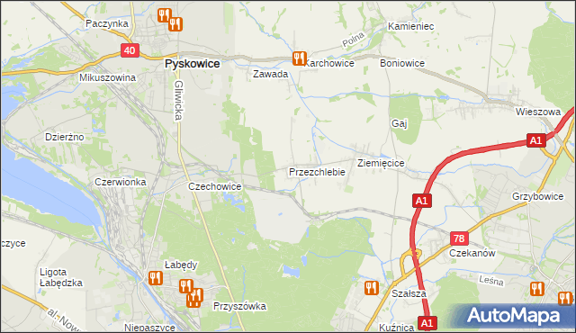 mapa Przezchlebie, Przezchlebie na mapie Targeo