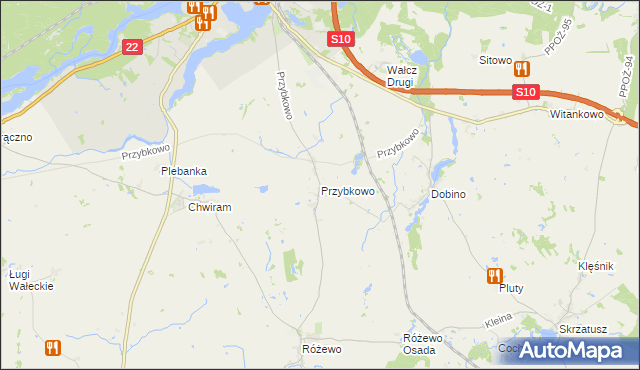mapa Przybkowo gmina Wałcz, Przybkowo gmina Wałcz na mapie Targeo