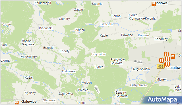 mapa Przybyłów gmina Galewice, Przybyłów gmina Galewice na mapie Targeo