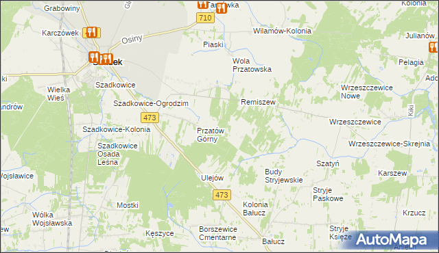 mapa Przybyłów gmina Szadek, Przybyłów gmina Szadek na mapie Targeo