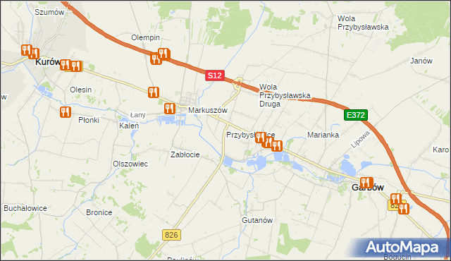 mapa Przybysławice gmina Garbów, Przybysławice gmina Garbów na mapie Targeo
