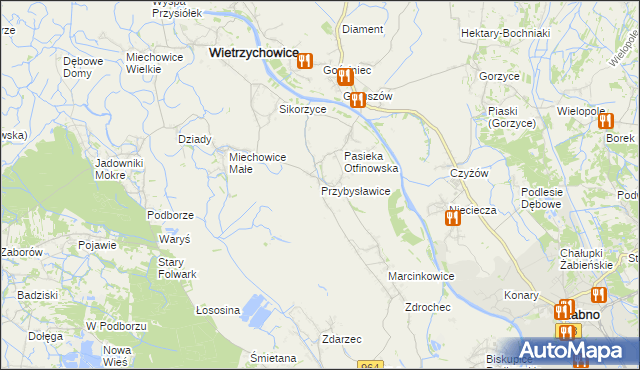 mapa Przybysławice gmina Radłów, Przybysławice gmina Radłów na mapie Targeo