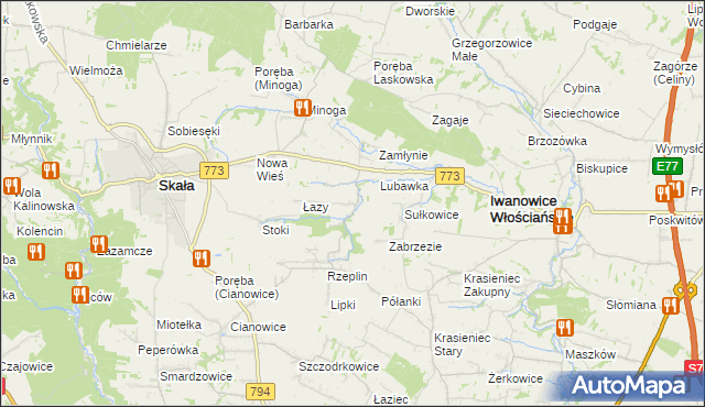 mapa Przybysławice gmina Skała, Przybysławice gmina Skała na mapie Targeo