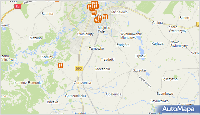 mapa Przydatki gmina Brodnica, Przydatki gmina Brodnica na mapie Targeo