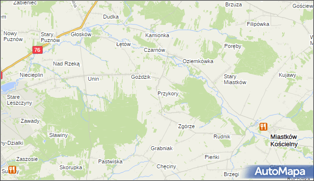 mapa Przykory gmina Miastków Kościelny, Przykory gmina Miastków Kościelny na mapie Targeo