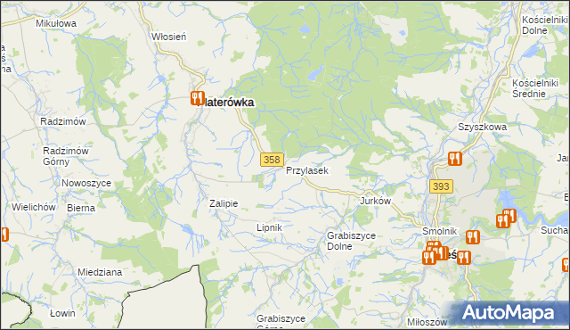 mapa Przylasek gmina Platerówka, Przylasek gmina Platerówka na mapie Targeo