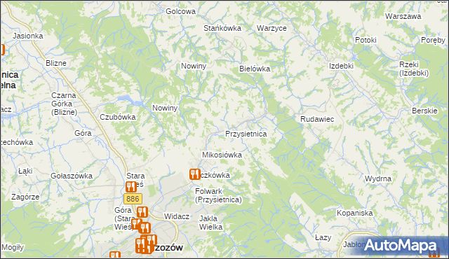 mapa Przysietnica gmina Brzozów, Przysietnica gmina Brzozów na mapie Targeo