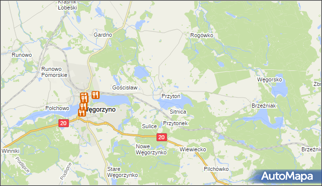 mapa Przytoń gmina Węgorzyno, Przytoń gmina Węgorzyno na mapie Targeo