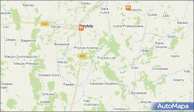 mapa Przytuły-Las, Przytuły-Las na mapie Targeo