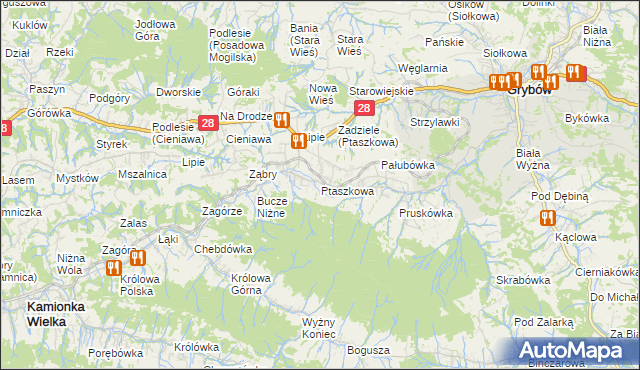 mapa Ptaszkowa, Ptaszkowa na mapie Targeo