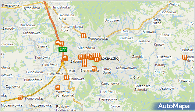 mapa Rabka-Zdrój, Rabka-Zdrój na mapie Targeo