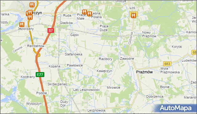 mapa Racibory gmina Tarczyn, Racibory gmina Tarczyn na mapie Targeo