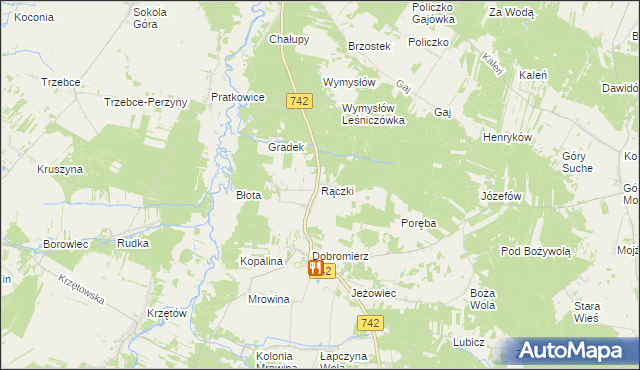 mapa Rączki gmina Kluczewsko, Rączki gmina Kluczewsko na mapie Targeo
