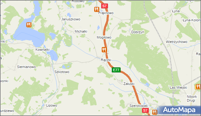 mapa Rączki gmina Nidzica, Rączki gmina Nidzica na mapie Targeo